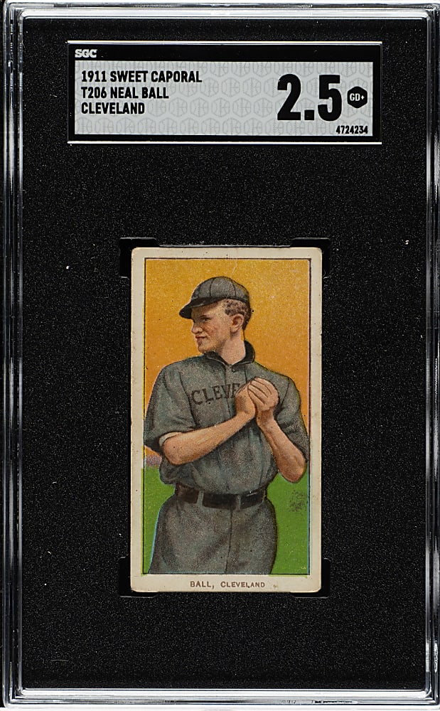 1909-1911 T206 White Border Neal Ball Cleveland SGC GOOD+ 2.5
