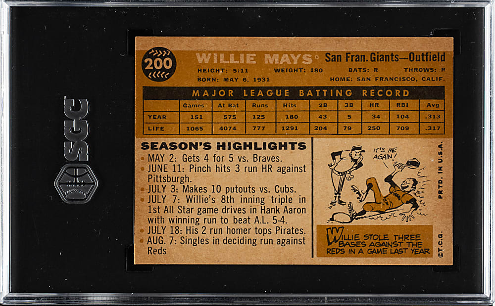 1960 Topps #200 Willie Mays SGC NM 7