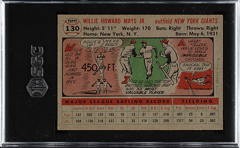 1956 Topps #130 Willie Mays Gray Back SGC EX+ 5.5