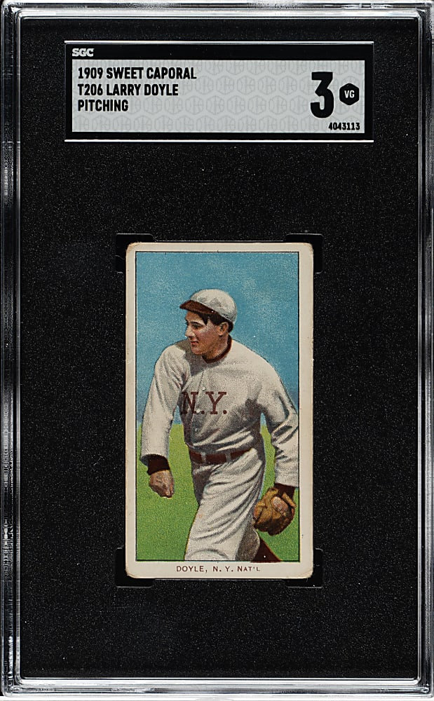 1909-1911 T206 White Border Larry Doyle Throwing SGC VG 3