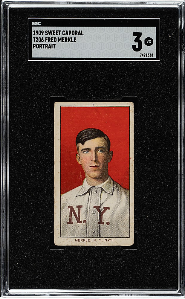 1909-1911 T206 White Border Fred Merkle Portrait SGC VG 3