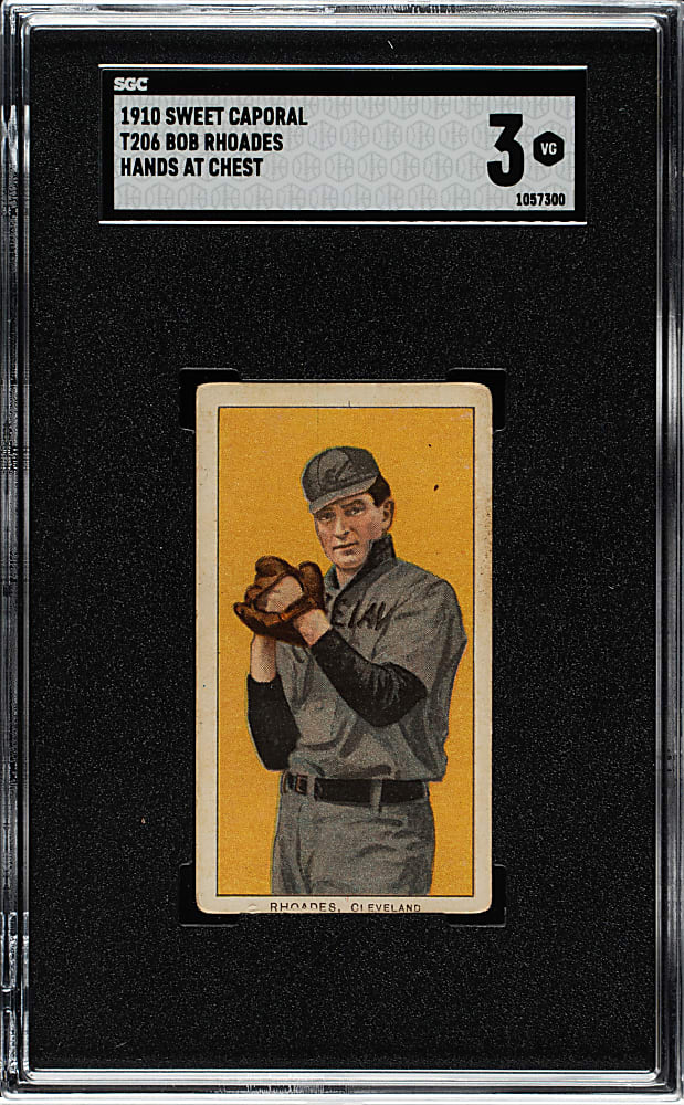 1909-1911 T206 White Border Bob Rhoades Hands at Chest SGC VG 3