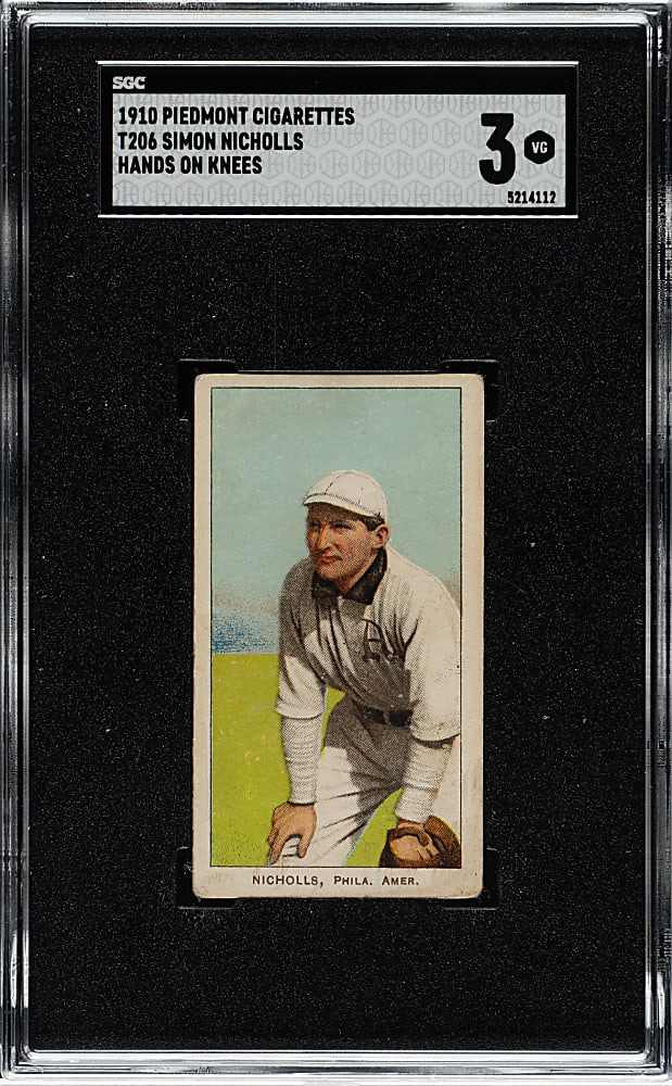 1909-1911 T206 White Border Simon Nicholls Hands On Knees SGC VG 3