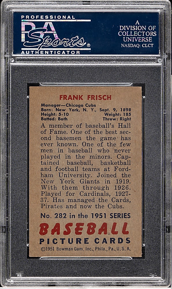 1951 Bowman #282 Frankie Frisch PSA NM 7