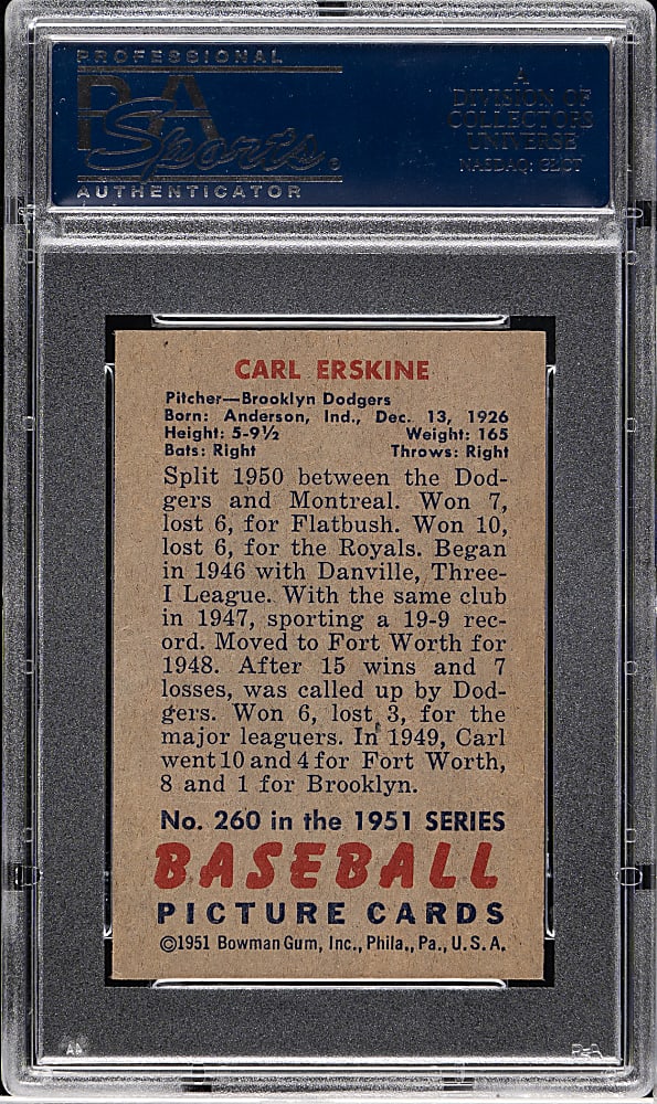 1951 Bowman #260 Carl Erskine Rookie PSA NM 7