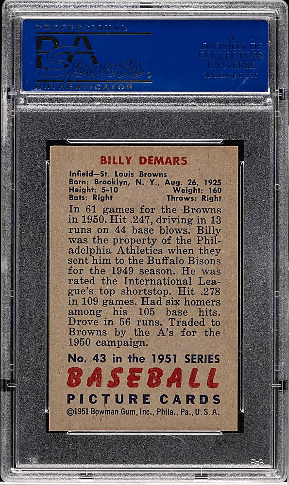 1951 Bowman #43 Billy DeMars PSA NM-MT 8
