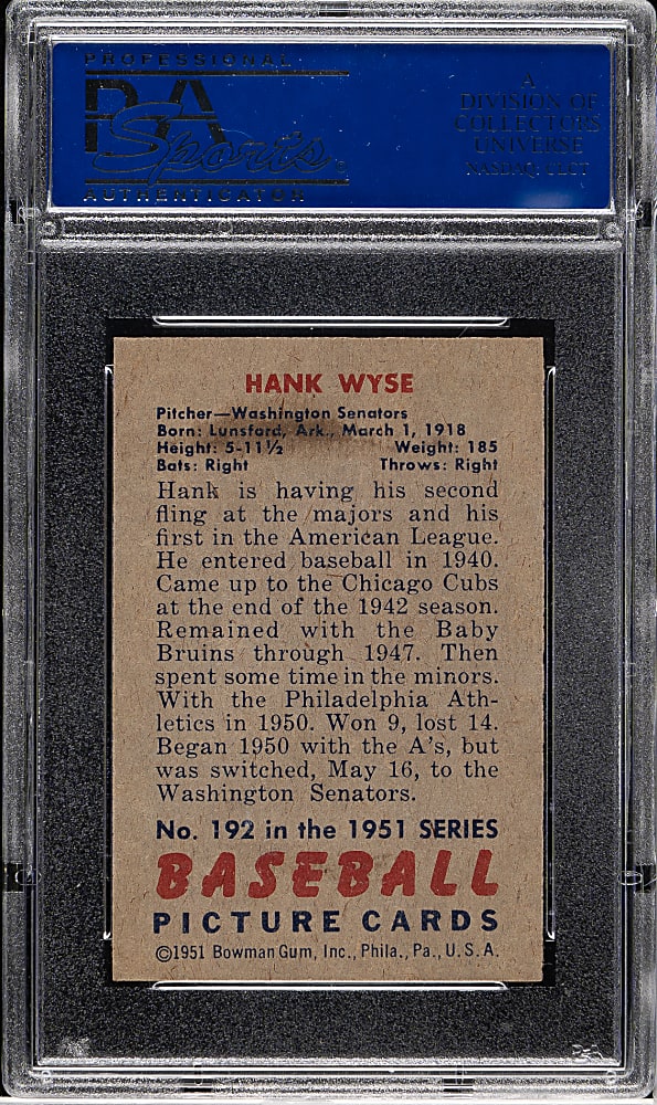 1951 Bowman #192 Hank Wyse PSA NM-MT 8