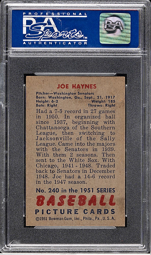 1951 Bowman #240 Joe Haynes PSA NM-MT 8