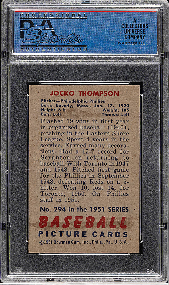 1951 Bowman #294 Jocko Thompson PSA NM-MT 8
