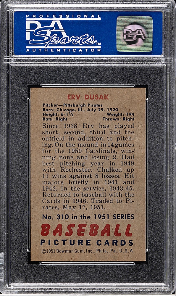 1951 Bowman #310 Erv Dusak PSA NM-MT 8
