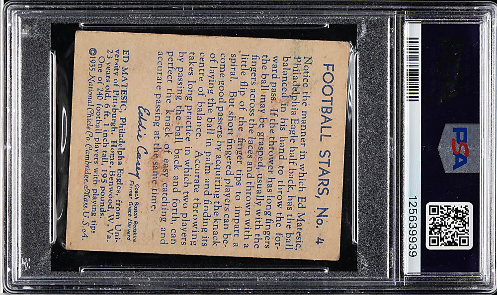 1935 R331 National Chicle Football #4 Ed Matesic PSA VG-EX 4