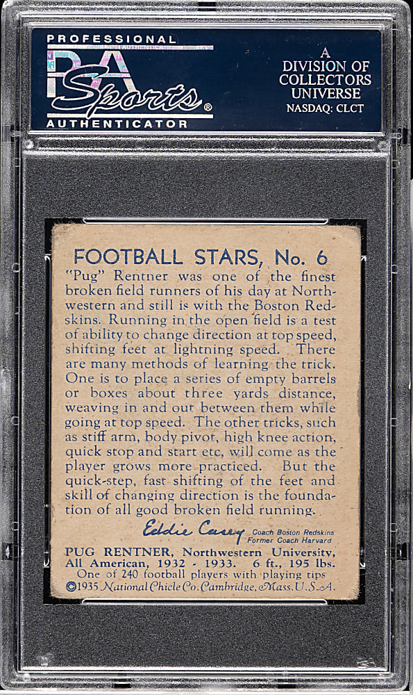 1935 R331 National Chicle Football #6 Pug Rentner PSA GOOD+ 2.5