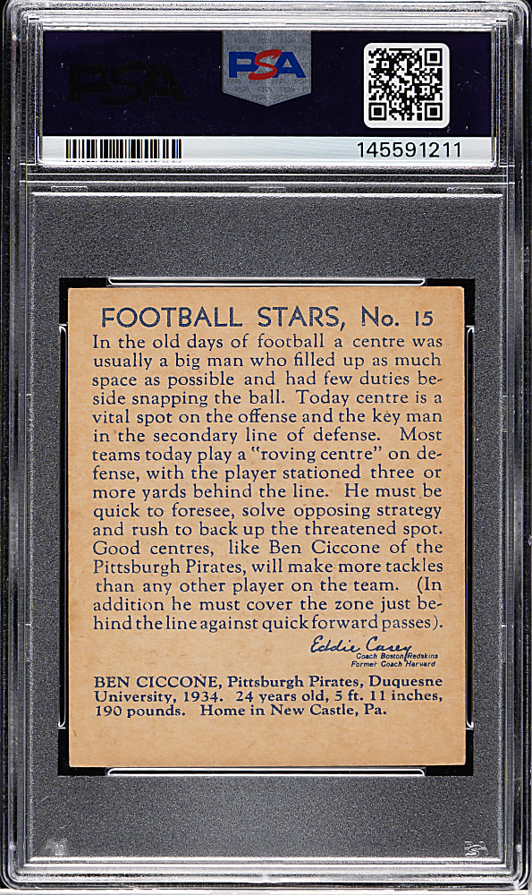 1935 R331 National Chicle Football #15 Ben Ciccone PSA EX+ 5.5