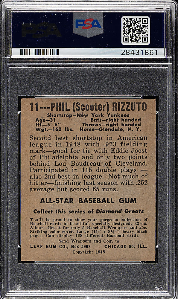 1948-1949 Leaf #11 Phil Rizzuto PSA EX-MT+ 6.5