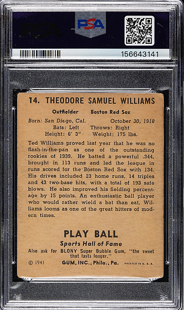 1941 R336 Play Ball #14 Ted Williams PSA GOOD 2