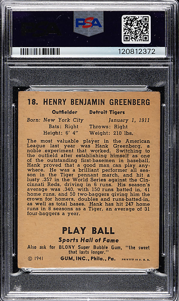 1941 R336 Play Ball #18 Hank Greenberg PSA GOOD 2