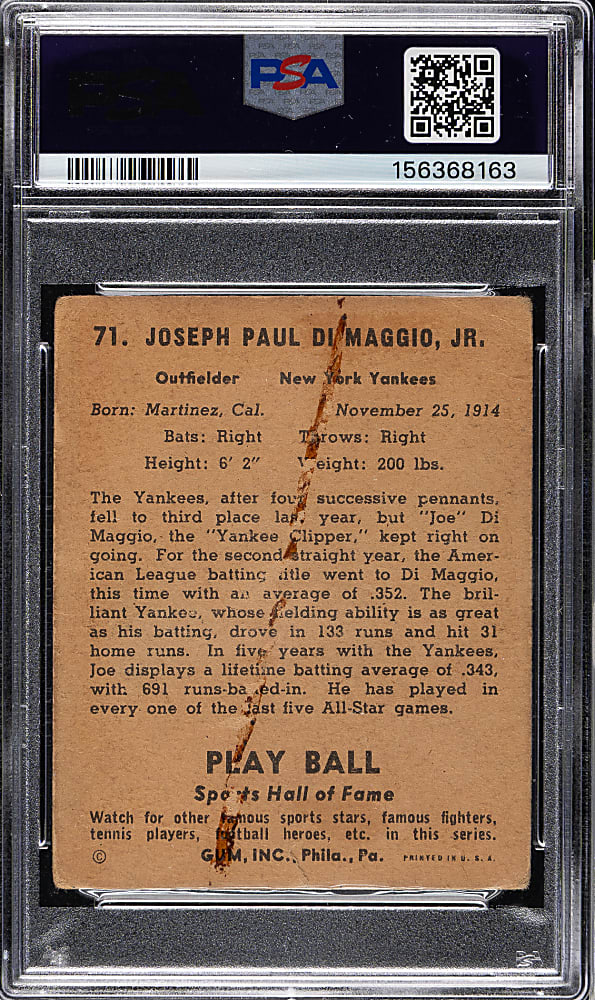 1941 R336 Play Ball #71 Joe DiMaggio PSA POOR 1