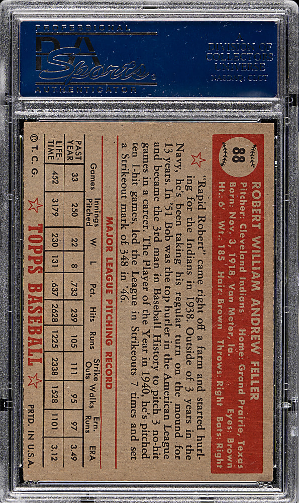 1952 Topps #88 Bob Feller PSA EX+ 5.5