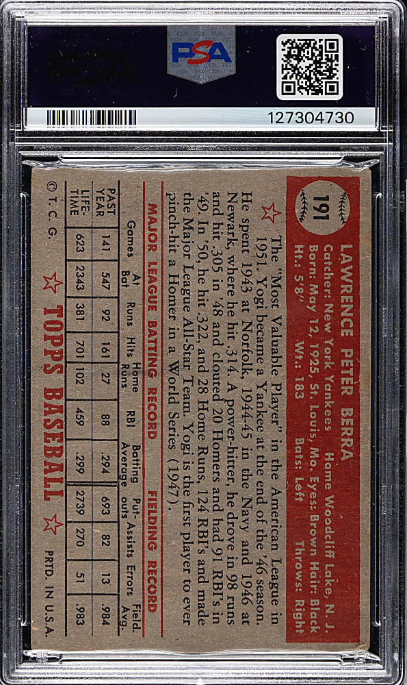 1952 Topps #191 Yogi Berra PSA VG 3