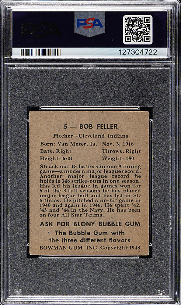 1948 Bowman #5 Bob Feller PSA VG-EX 4