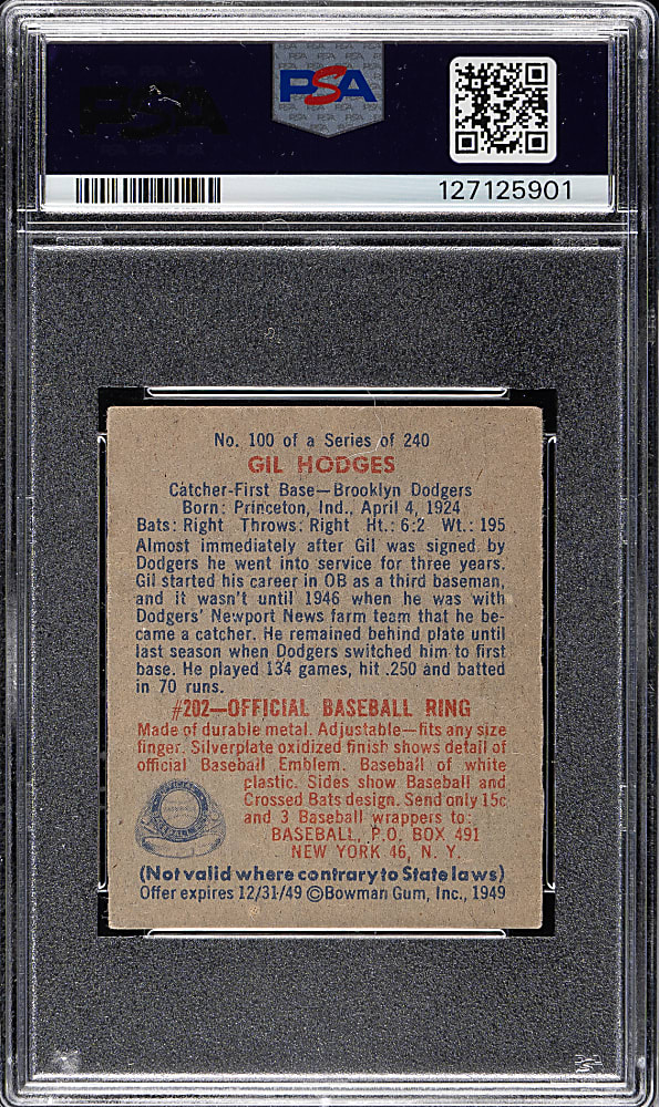 1949 Bowman #100 Gil Hodges Rookie PSA VG-EX 4