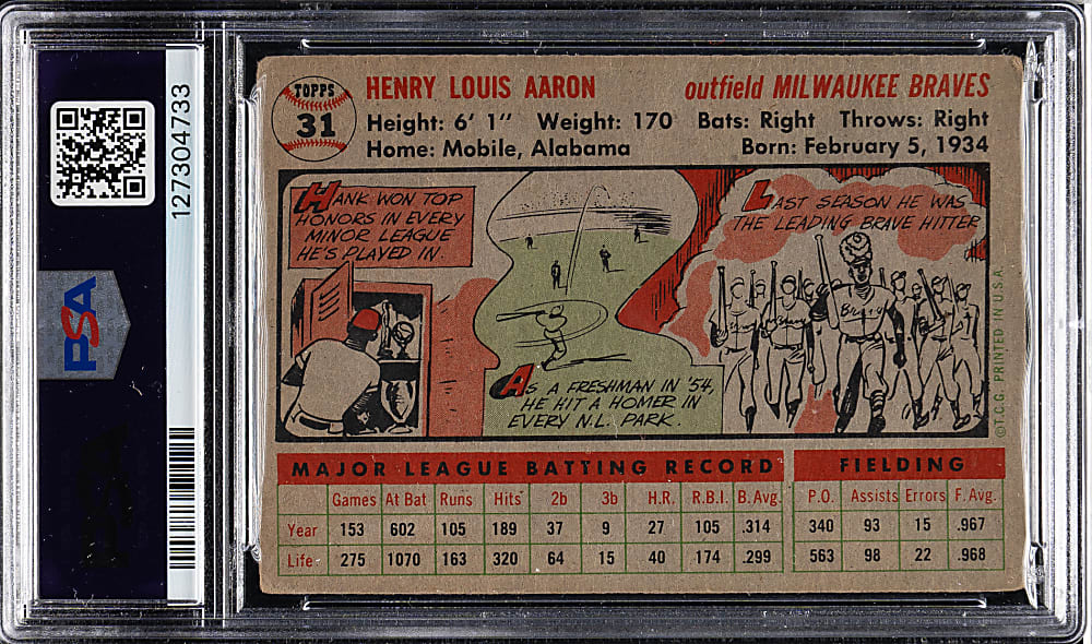 1956 Topps #31 Hank Aaron Gray Back PSA GOOD 2