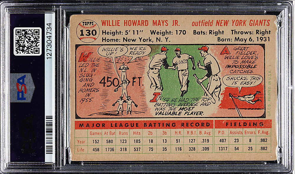 1956 Topps #130 Willie Mays White Back PSA GOOD+ 2.5
