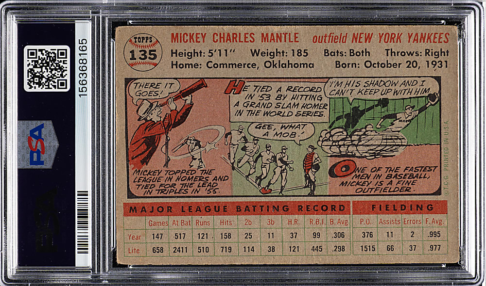1956 Topps #135 Mickey Mantle Gray Back PSA GOOD 2