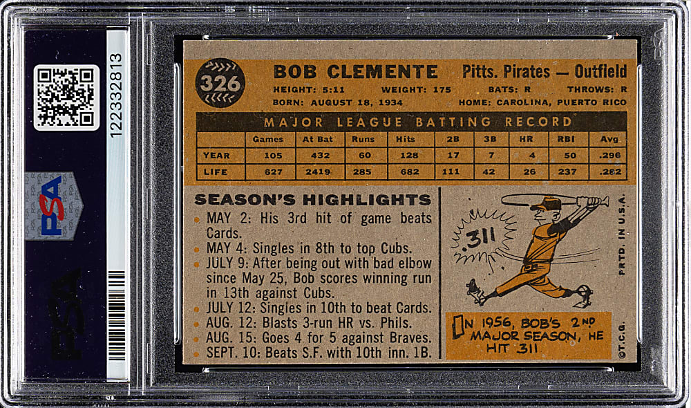 1960 Topps #326 Roberto Clemente PSA VG-EX 4