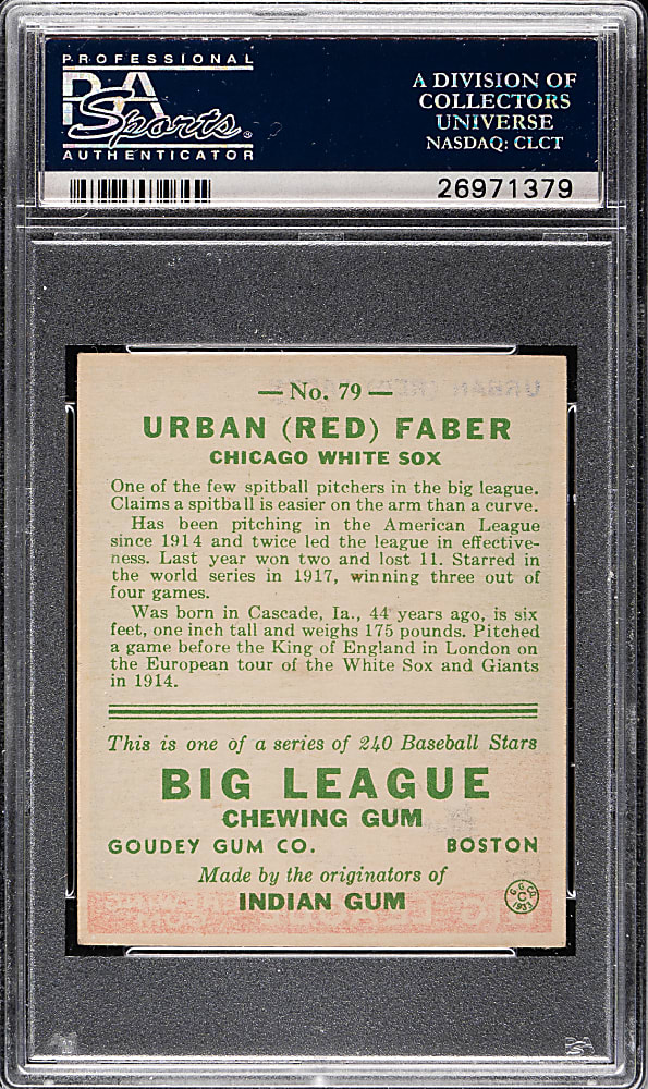 1933 R319 Goudey #79 Red Faber PSA EX 5