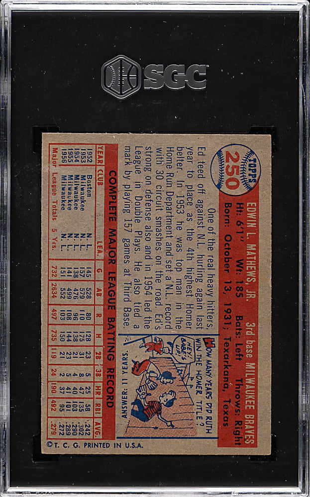 1957 Topps #250 Ed Mathews SGC EX/NM+ 6.5