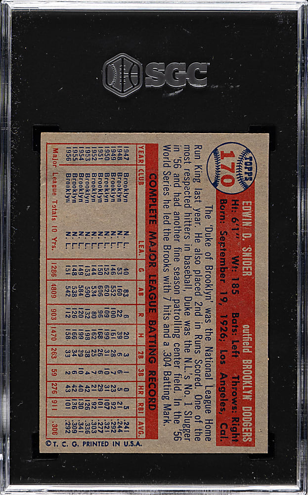 1957 Topps #170 Duke Snider SGC NM 7