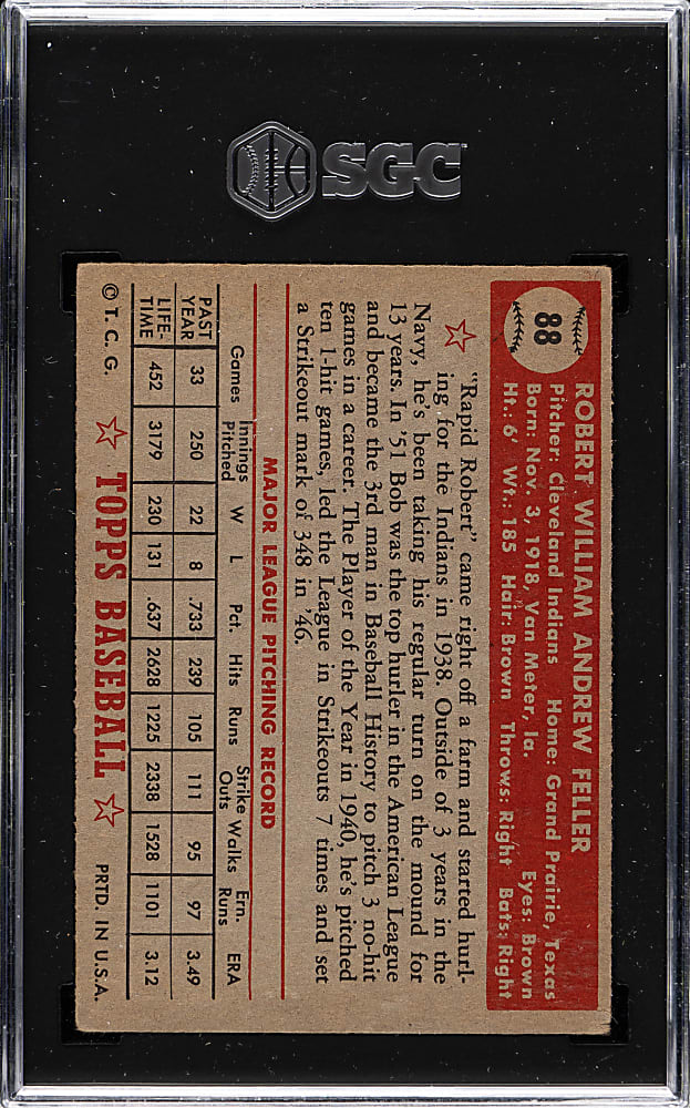 1952 Topps #88 Bob Feller SGC VG 3