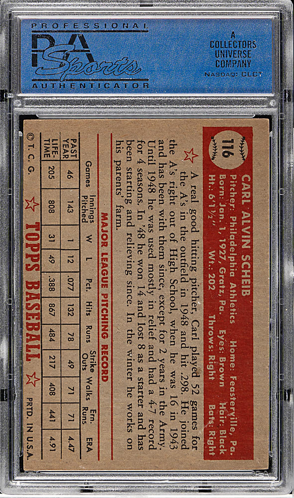 1952 Topps #116 Carl Scheib PSA EX-MT 6