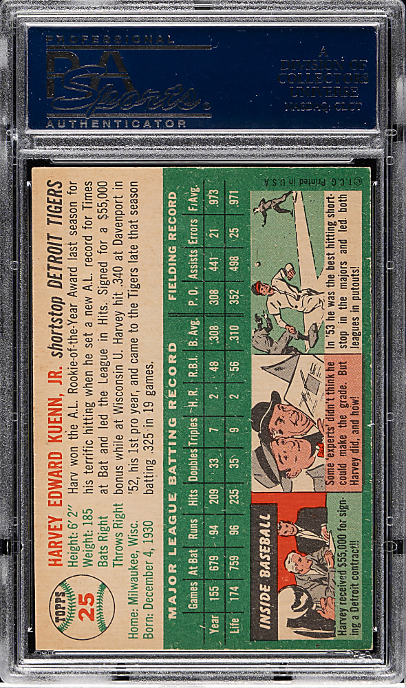 1954 Topps #25 Harvey Kuenn PSA NM-MT 8