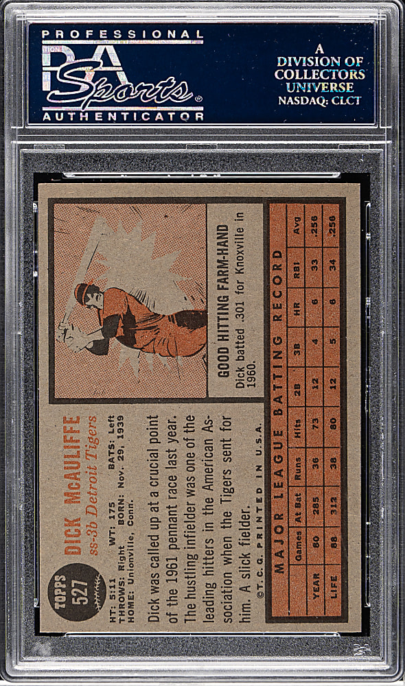 1962 Topps #527 Dick McAuliffe PSA NM-MT+ 8.5