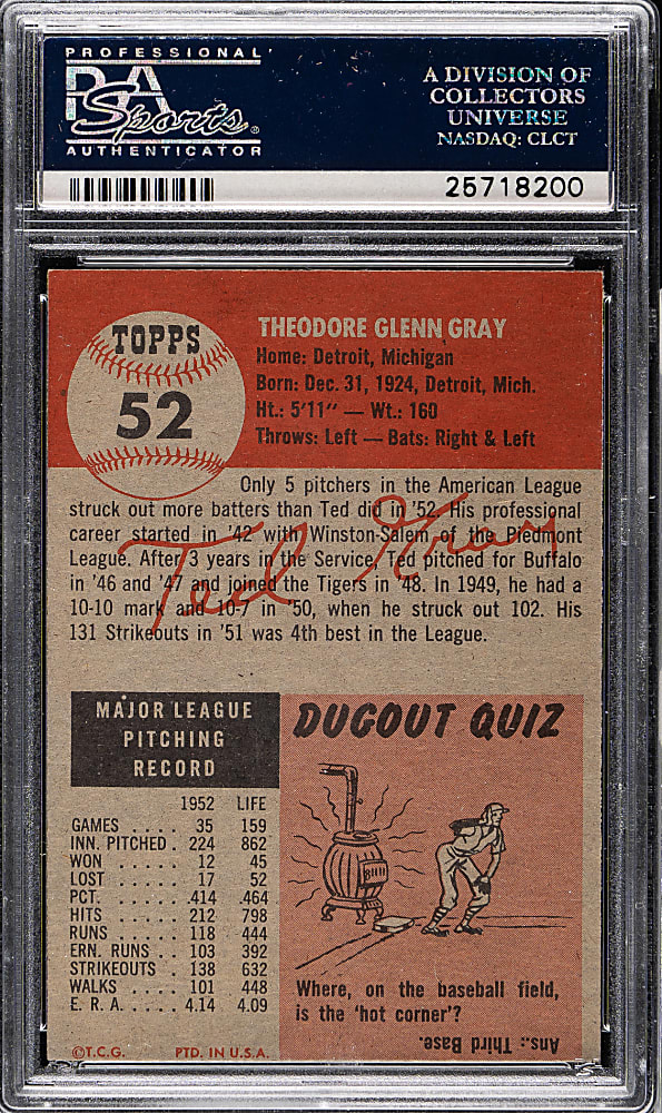 1953 Topps #52 Ted Gray PSA NM-MT 8