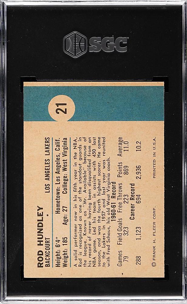 1961-1962 Fleer Basketball #21 Rod Hundley SGC VG/EX 4