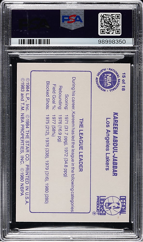 1985-1986 Star Kareem Abdul-Jabbar Basketball #15 Kareem Abdul-Jabbar PSA MINT 9