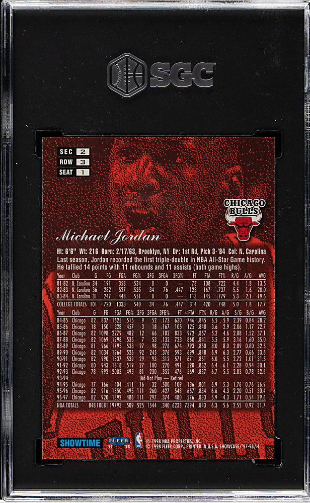 1997-1998 Flair Showcase Basketball Row 3 #1 Michael Jordan SGC MINT 9