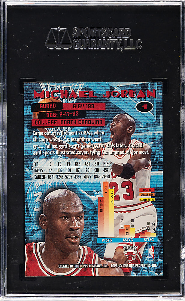 1995-1996 Topps Stadium Club Basketball #1 Michael Jordan SGC GEM MINT 10