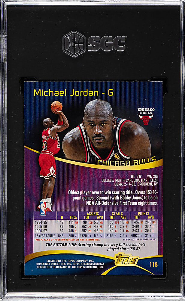 1997-1998 Topps Stadium Club Basketball #118 Michael Jordan SGC MINT+ 9.5