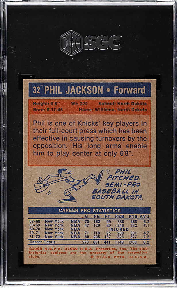 1972-1973 Topps Basketball #32 Phil Jackson Rookie SGC NM 7