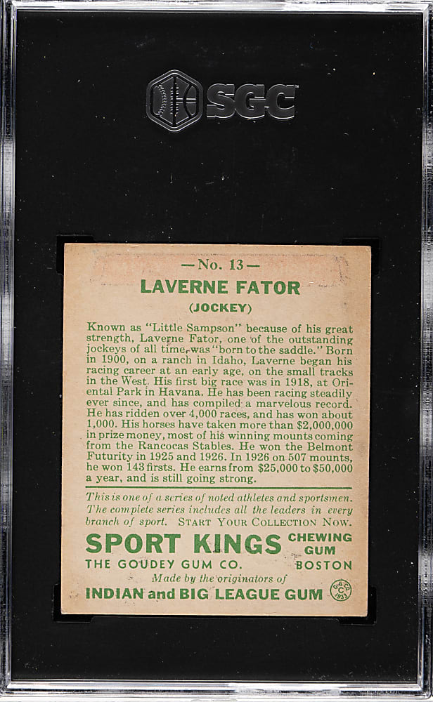 1933 R338 Sport Kings #13 Laverne Fator SGC EX 5
