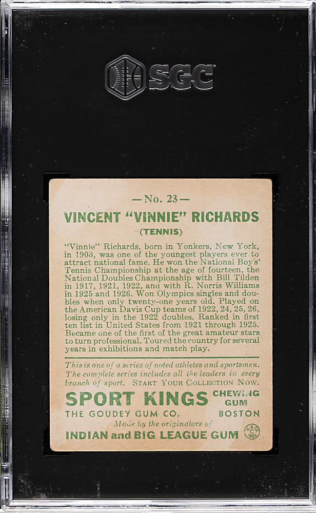 1933 R338 Sport Kings #23 Vincent Richards SGC VG+ 3.5