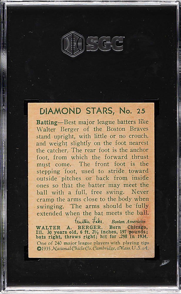 1934-1936 R327 Diamond Stars #25 Walter Berger SGC EX 5