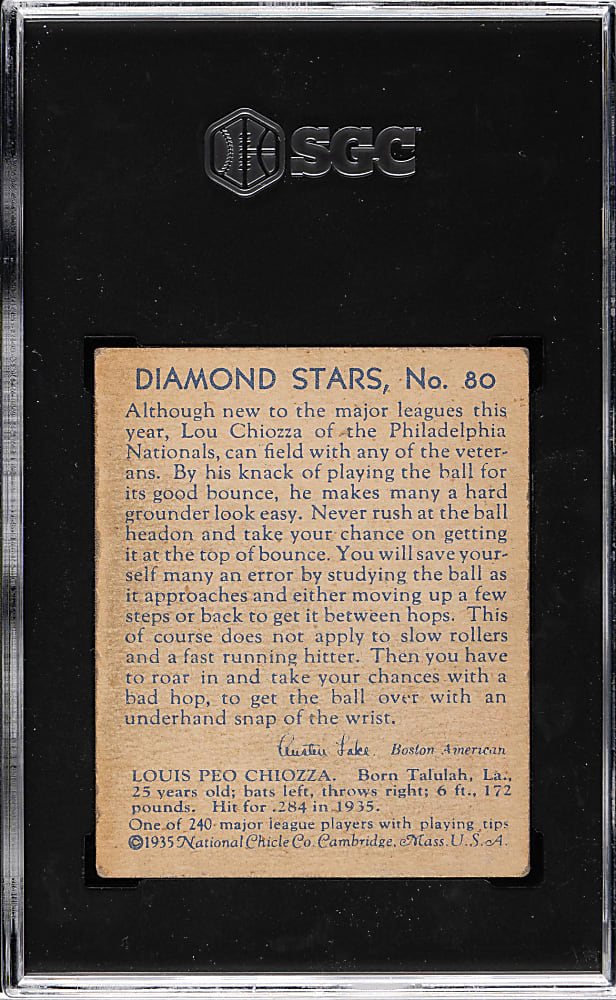 1934-1936 R327 Diamond Stars #80 Louis Chiozza (1936 Blue Back) SGC VG/EX 4