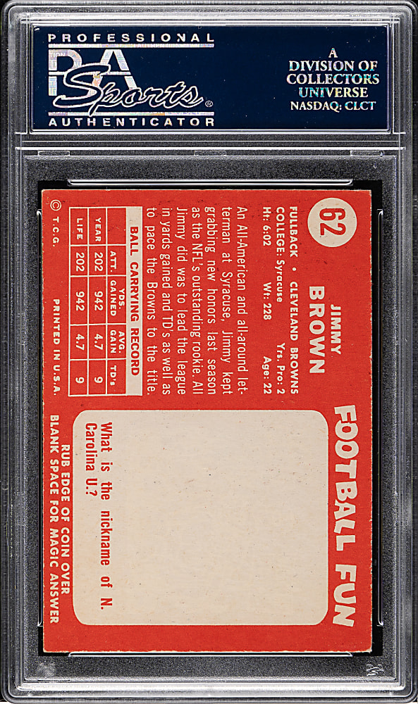 1958 Topps Football #62 Jim Brown Rookie PSA EX-MT 6