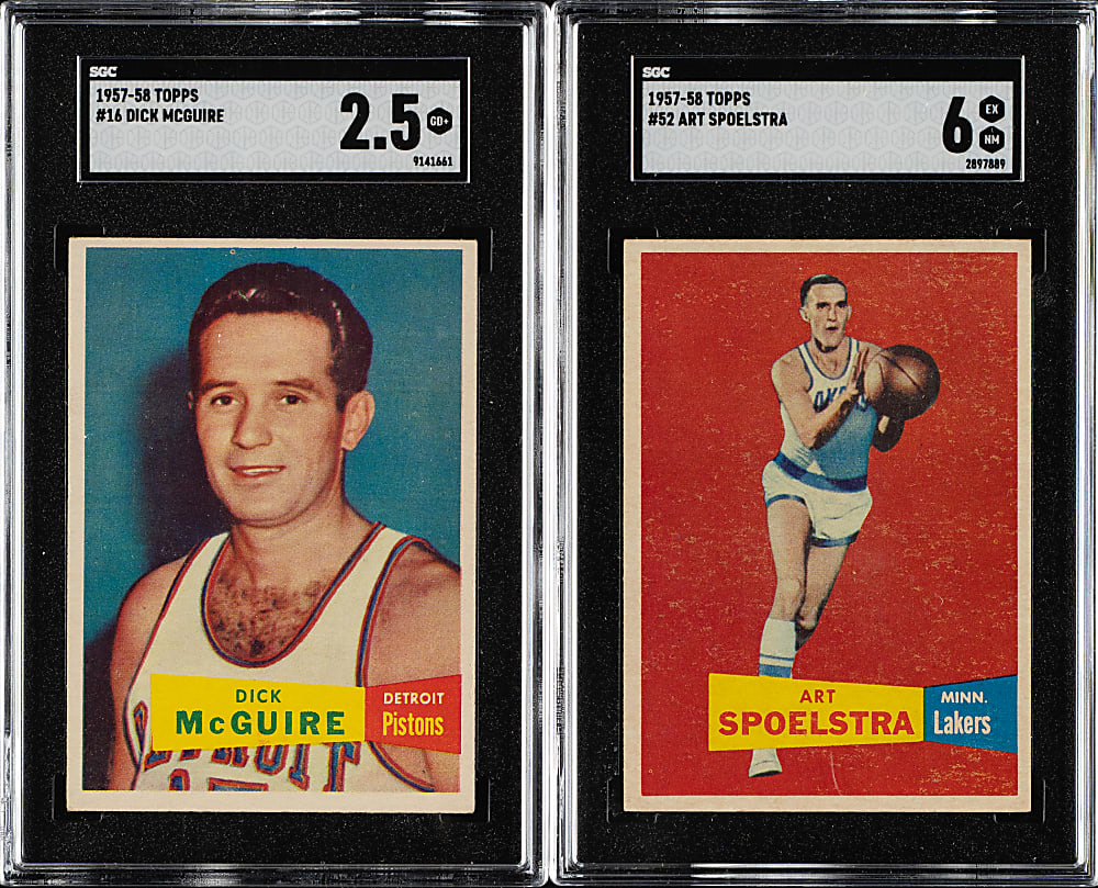 1957-1958 Topps Basketball #16 Dick McGuire Rookie and #52 Art Spoelstra SGC-Graded Pair