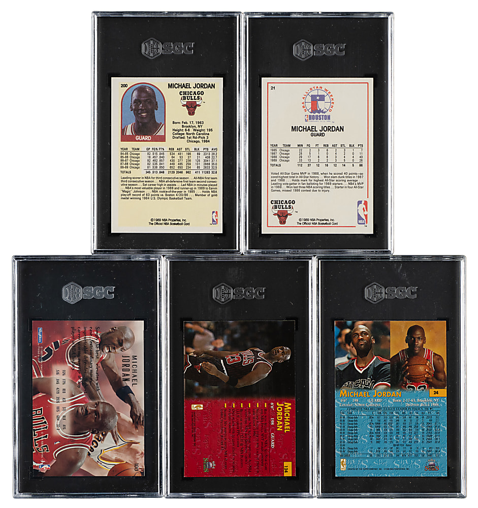 1989 to 1996 Topps, NBA Hoops, and Skybox Basketball Michael Jordan SGC MINT+ 9.5 Collection (5)